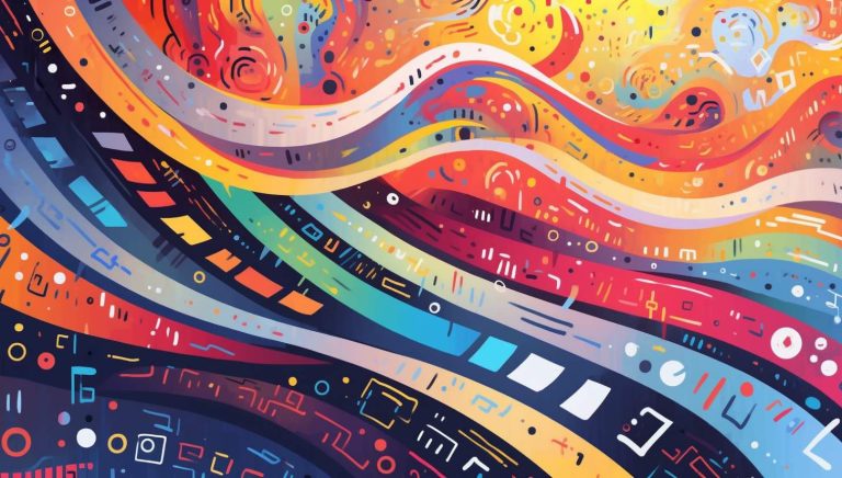 abstract painting of a colorful wave with many different colors